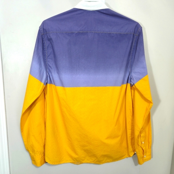 ⭐️CPO Provisions Colorblock Purple and Yellow Button-Up Shirt Size Med - Picture 2 of 4